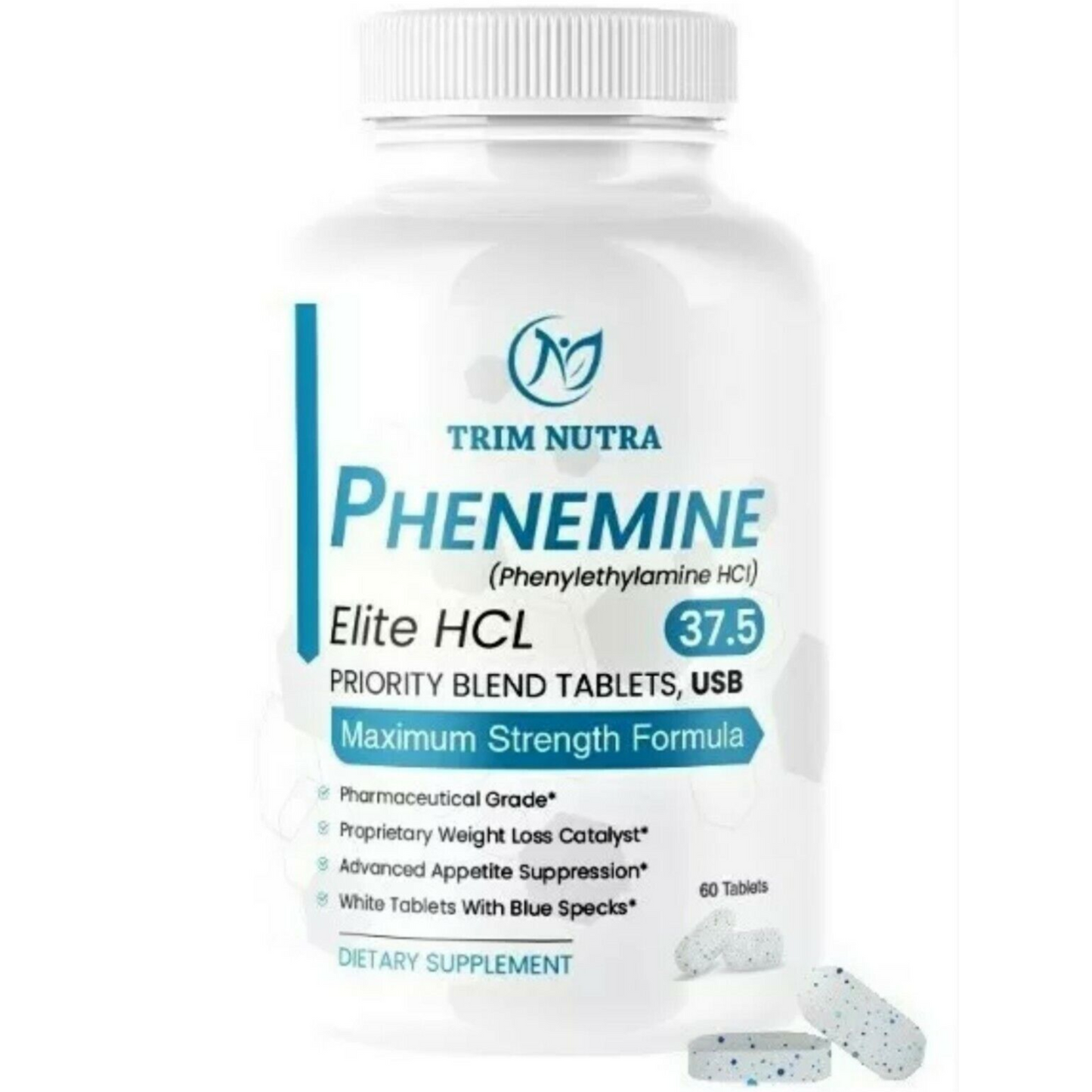 3 Bottles Phenemine Elite Best 37.5 P White/Blue Speckled Tablets