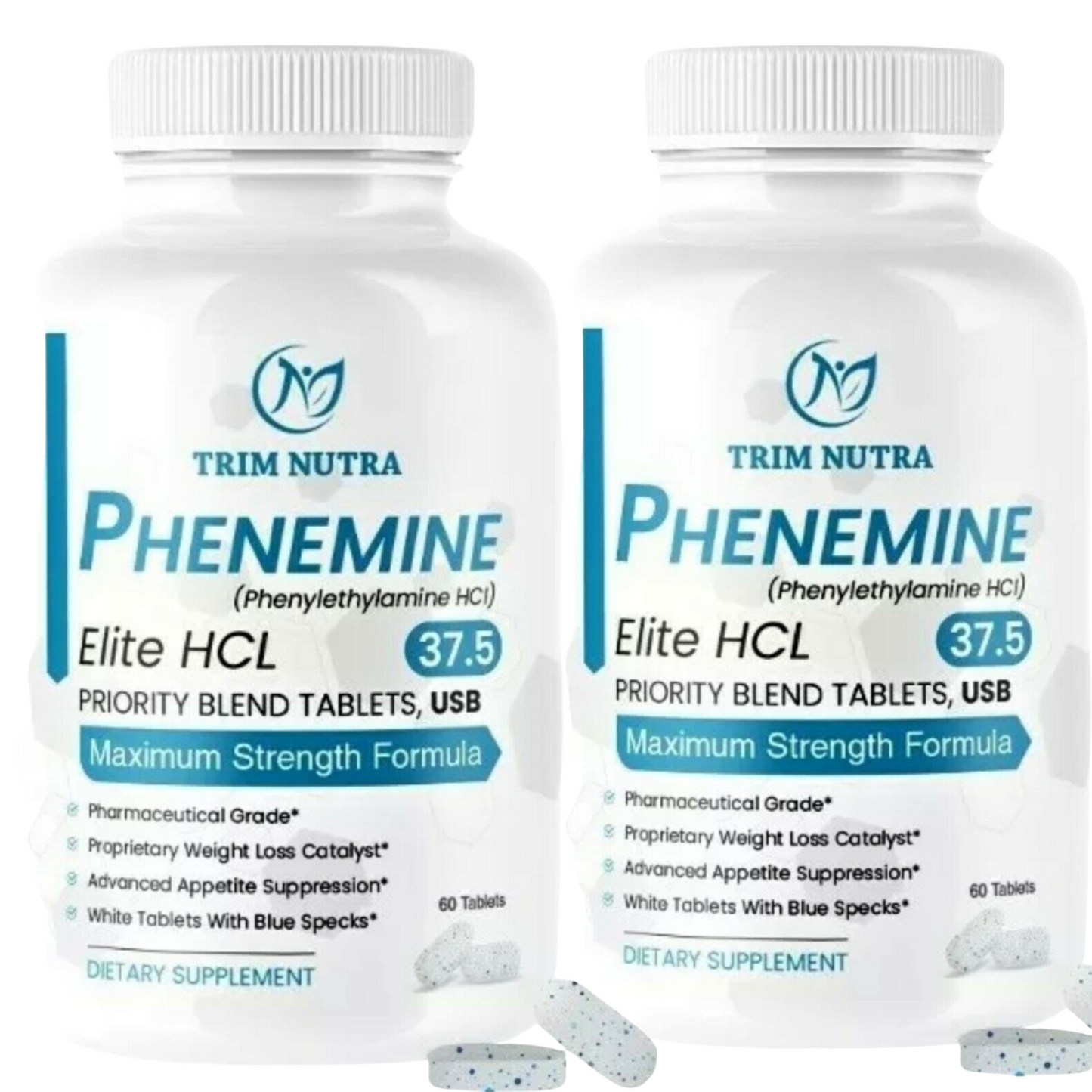 3 Bottles Phenemine Elite Best 37.5 P White/Blue Speckled Tablets